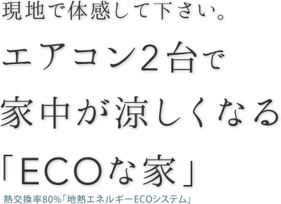 現地で体験して下さい。エアコン2台で家中が涼しくなる「ECOな家」 熱交換率80％「地球エネルギーECOシステム」