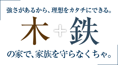 強さがあるから、理想をカタチにできる。木＋鉄の家で、家族を守らなくちゃ。