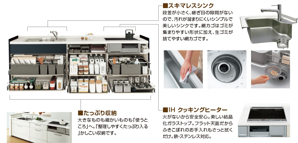 たっぷり収納・スキマレスシンク・IHクッキングヒーター